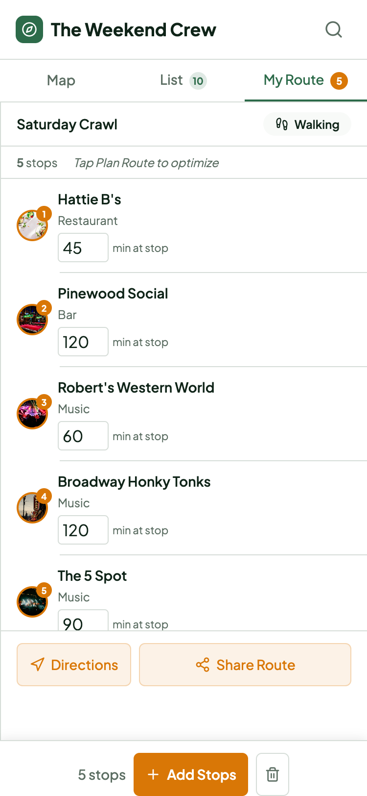 Weekend Crew Saturday crawl route